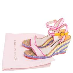 Pre Owned Sophia Webster Multicolor Leather And Canvas Lucita Rafia Wedges Size 37