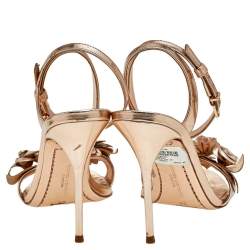 Pre Owned Sophia Webster Metallic Gold Leather Lilico Floral Embellished Slingback Sandals Size 38