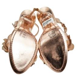 Pre Owned Sophia Webster Metallic Gold Leather Lilico Floral Embellished Slingback Sandals Size 38