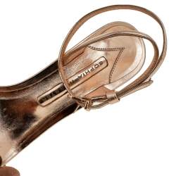 Pre Owned Sophia Webster Metallic Gold Leather Lilico Floral Embellished Slingback Sandals Size 38