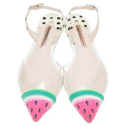 Pre Owned Sophia Webster Multicolor Leather and Fabric Daria Watermelon Slingback Sandals Size 40.5