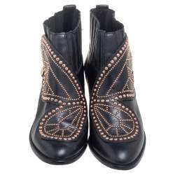 Pre Owned Sophia Webster Black Leather Karina Butterfly Studded Ankle Boots Size 37
