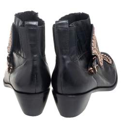 Pre Owned Sophia Webster Black Leather Karina Butterfly Studded Ankle Boots Size 37