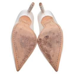 Pre Owned Sophia Webster Ivory Satin Coco Embellished Pointed-Toe Pumps Size 39