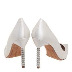 Pre Owned Sophia Webster Ivory Satin Coco Embellished Pointed-Toe Pumps Size 39
