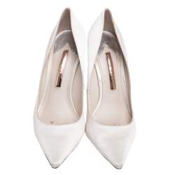 Pre Owned Sophia Webster Ivory Satin Coco Embellished Pointed-Toe Pumps Size 39