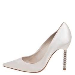 Pre Owned Sophia Webster Ivory Satin Coco Embellished Pointed-Toe Pumps Size 39
