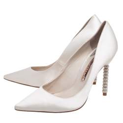 Pre Owned Sophia Webster Ivory Satin Coco Embellished Pointed-Toe Pumps Size 39