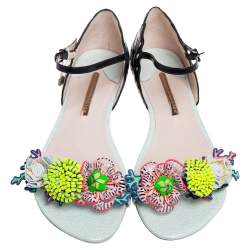 Pre Owned Sophia Webster Multicolor Patent And Leather Lilico Underwater Floral Embellished Flat Sandals Size 42