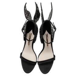 Pre Owned Sophia Webster Black Satin and Studs Embellished Cut-Out Suede Evangeline Ankle-Strap Sandals Size 39