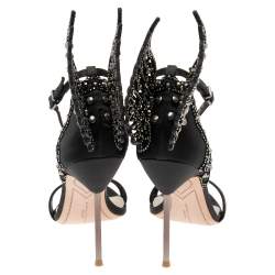 Pre Owned Sophia Webster Black Satin and Studs Embellished Cut-Out Suede Evangeline Ankle-Strap Sandals Size 39