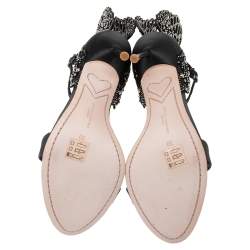 Pre Owned Sophia Webster Black Satin and Studs Embellished Cut-Out Suede Evangeline Ankle-Strap Sandals Size 39