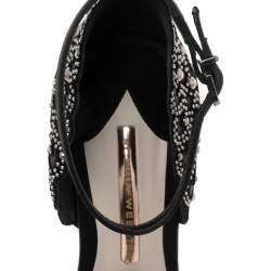 Pre Owned Sophia Webster Black Satin and Studs Embellished Cut-Out Suede Evangeline Ankle-Strap Sandals Size 39