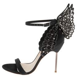 Pre Owned Sophia Webster Black Satin and Studs Embellished Cut-Out Suede Evangeline Ankle-Strap Sandals Size 39