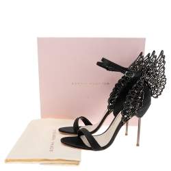 Pre Owned Sophia Webster Black Satin and Studs Embellished Cut-Out Suede Evangeline Ankle-Strap Sandals Size 39