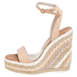 Pre Owned Sophia Webster Beige Leather Lucita Rafia Wedges Size 39.5