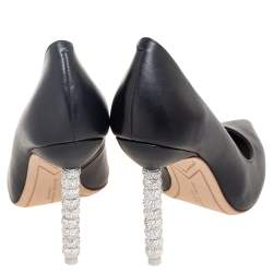 Pre Owned Sophia Webster Black Leather Coco Embellished Heel Pumps Size 36.5