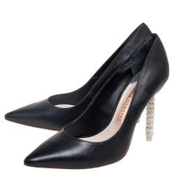Pre Owned Sophia Webster Black Leather Coco Embellished Heel Pumps Size 36.5