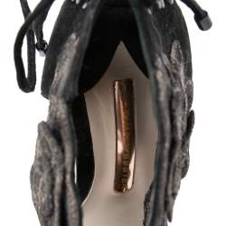 Pre Owned Sophia Webster Black Suede And Lace Winona Embroidered Ankle Cuff Sandals Size 37