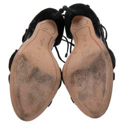 Pre Owned Sophia Webster Black Suede And Lace Winona Embroidered Ankle Cuff Sandals Size 37