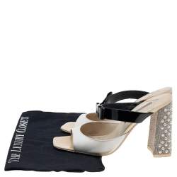 Sophia Webster White/Black Patent Leather Crystal Block Heel Sandals Size 39