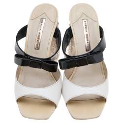 Sophia Webster White/Black Patent Leather Crystal Block Heel Sandals Size 39