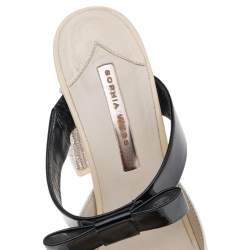 Sophia Webster White/Black Patent Leather Crystal Block Heel Sandals Size 39