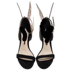 Pre Owned Sophia Webster Black Suede Evangeline Angel Wing Ankle-Strap Sandals Size 37.5