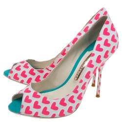 Pre Owned Sophia Webster Pink/White Canvas Peep Toe Pumps Size 38