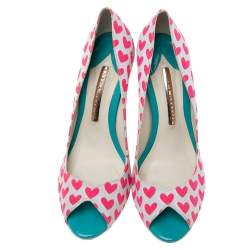 Pre Owned Sophia Webster Pink/White Canvas Peep Toe Pumps Size 38