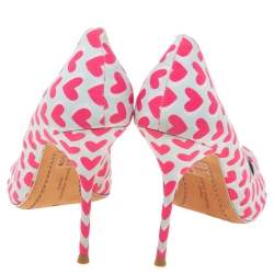 Pre Owned Sophia Webster Pink/White Canvas Peep Toe Pumps Size 38