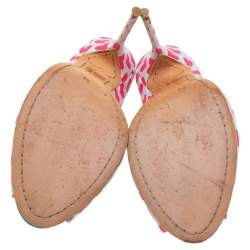 Pre Owned Sophia Webster Pink/White Canvas Peep Toe Pumps Size 38