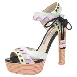 Sophia Webster Multicolor Leather Riko Pastel Platform Sandals Size 38
