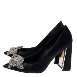 Pre Owned Sophia Webster Black Satin Lilico Crystal Embellished Pumps Size 38