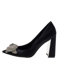 Pre Owned Sophia Webster Black Satin Lilico Crystal Embellished Pumps Size 38