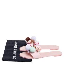 Pre Owned Sophia Webster Blush Pink Patent Leather Jada Pom Pom Flat Slide Sandals Size 39