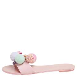 Pre Owned Sophia Webster Blush Pink Patent Leather Jada Pom Pom Flat Slide Sandals Size 39