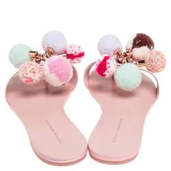 Pre Owned Sophia Webster Blush Pink Patent Leather Jada Pom Pom Flat Slide Sandals Size 39