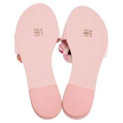 Pre Owned Sophia Webster Blush Pink Patent Leather Jada Pom Pom Flat Slide Sandals Size 39