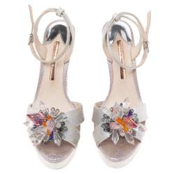 Sophia Webster Silver Velvet Glacia Embellished Platform Ankle Strap Sandals Size 40