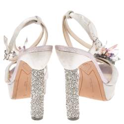 Sophia Webster Silver Velvet Glacia Embellished Platform Ankle Strap Sandals Size 40