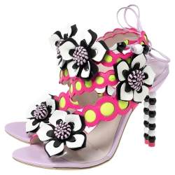 Pre Owned Sophia Webster Multicolor Leather and PVC Amazona Ankle-Tie Sandals Size 38.5