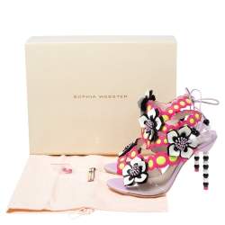 Pre Owned Sophia Webster Multicolor Leather and PVC Amazona Ankle-Tie Sandals Size 38.5