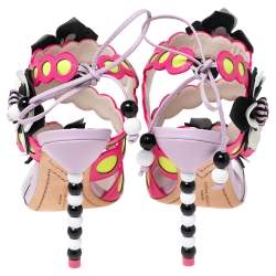 Pre Owned Sophia Webster Multicolor Leather and PVC Amazona Ankle-Tie Sandals Size 38.5