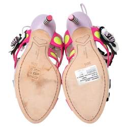 Pre Owned Sophia Webster Multicolor Leather and PVC Amazona Ankle-Tie Sandals Size 38.5