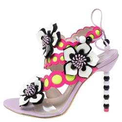 Pre Owned Sophia Webster Multicolor Leather and PVC Amazona Ankle-Tie Sandals Size 38.5
