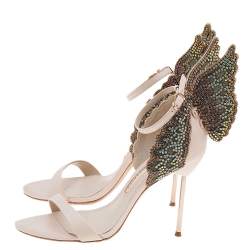 Pre Owned Sophia Webster Pink Leather Crystal Embellished Evangeline Open Toe Sandals Size 38