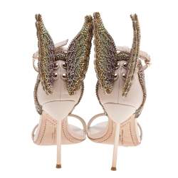 Pre Owned Sophia Webster Pink Leather Crystal Embellished Evangeline Open Toe Sandals Size 38