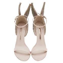 Pre Owned Sophia Webster Pink Leather Crystal Embellished Evangeline Open Toe Sandals Size 38