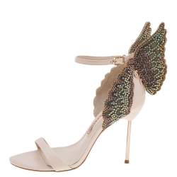 Pre Owned Sophia Webster Pink Leather Crystal Embellished Evangeline Open Toe Sandals Size 38